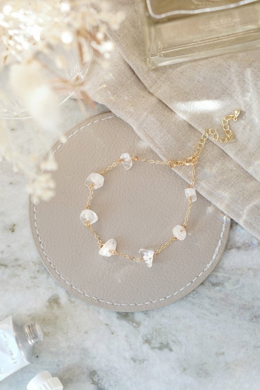 Gold Tone Raw Quartz Stone Crystal Bracelet - Bracelets - British D'sire Main image