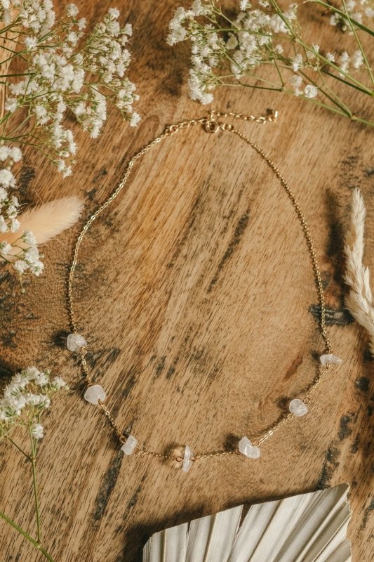 Gold Tone Raw Quartz Stone Crystal Necklace - Necklaces - British D'sire