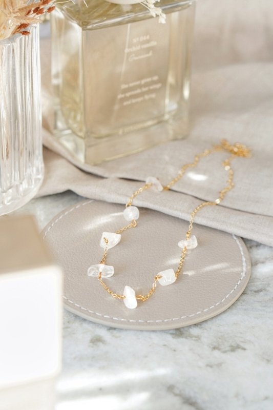 Gold Tone Raw Quartz Stone Crystal Necklace - Necklaces - British D'sire Main image