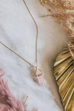 Gold Tone & Rose Quartz Crystal Point Necklace - Necklaces - British D'sire
