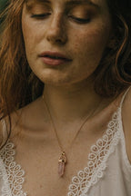 Gold Tone & Rose Quartz Crystal Point Necklace - Necklaces - British D'sire