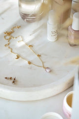 Gold Tone Rose Quartz Pendant Moon & Star Pendant Necklace - Necklaces - British D'sire