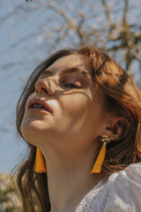 Gold Tone & Sunshine Yellow Tassel Drop Earrings - Earrings - British D'sire