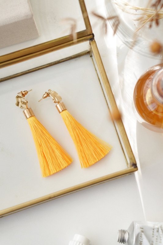 Xander Kostroma Gold Tone & Sunshine Yellow Tassel Drop Earrings – 8cm, Handmade Boho Jewelry, Vibrant Statement Earrings, Lightweight & Sustainable Fashion, Perfect for Casual & Summer Looks Secondary image