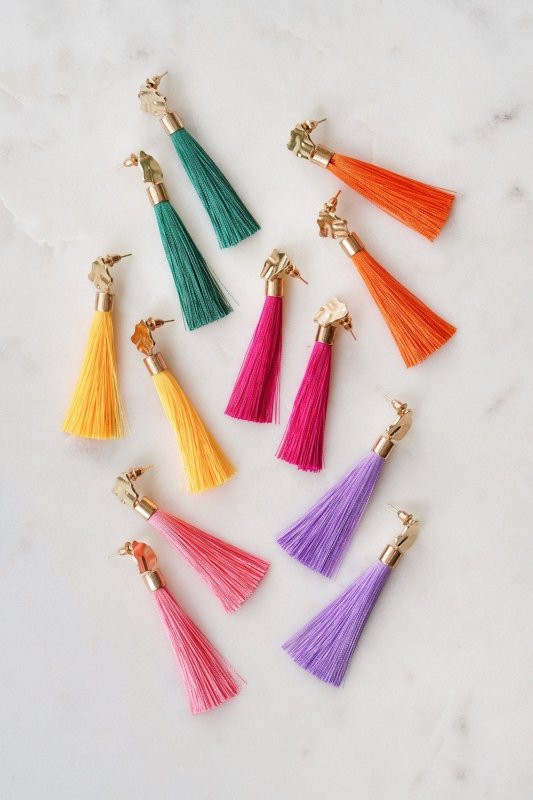 Gold Tone & Sunshine Yellow Tassel Drop Earrings - Earrings - British D'sire