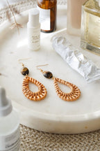 Gold Tone Tear Drop Rattan Tigers Eye Earrings - Earrings - British D'sire