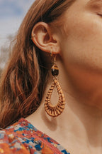 Gold Tone Tear Drop Rattan Tigers Eye Earrings - Earrings - British D'sire
