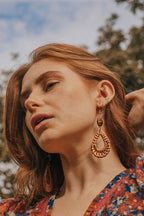 Gold Tone Tear Drop Rattan Tigers Eye Earrings - Earrings - British D'sire
