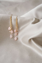 Gold Tone Waterfall Rose Quartz Layer Earrings - Earrings - British D'sire