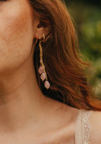 Gold Tone Waterfall Rose Quartz Layer Earrings - Earrings - British D'sire
