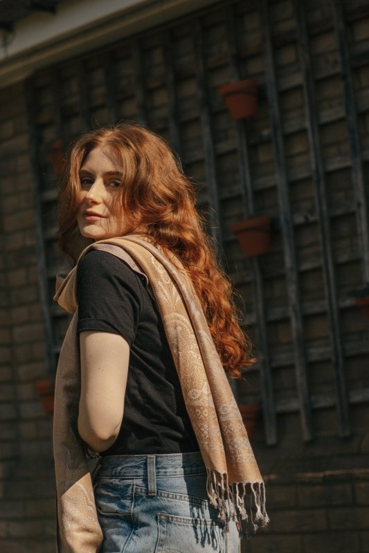 Gold Vintage Lace and Paisley Pashmina with Tassels - Scarves & Snoods - British D'sire