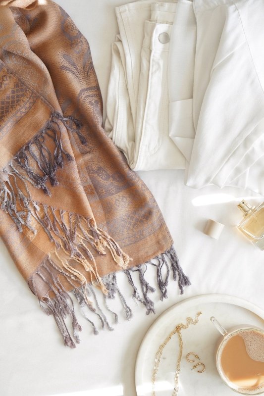 Gold Vintage Lace and Paisley Pashmina with Tassels - Scarves & Snoods - British D'sire