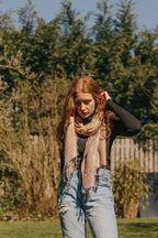 Gold Vintage Lace and Paisley Pashmina with Tassels - Scarves & Snoods - British D'sire