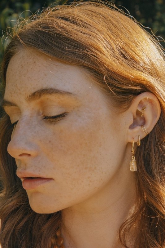 Gold Wire Citrine Hoop Earrings - Earrings - British D'sire Main image