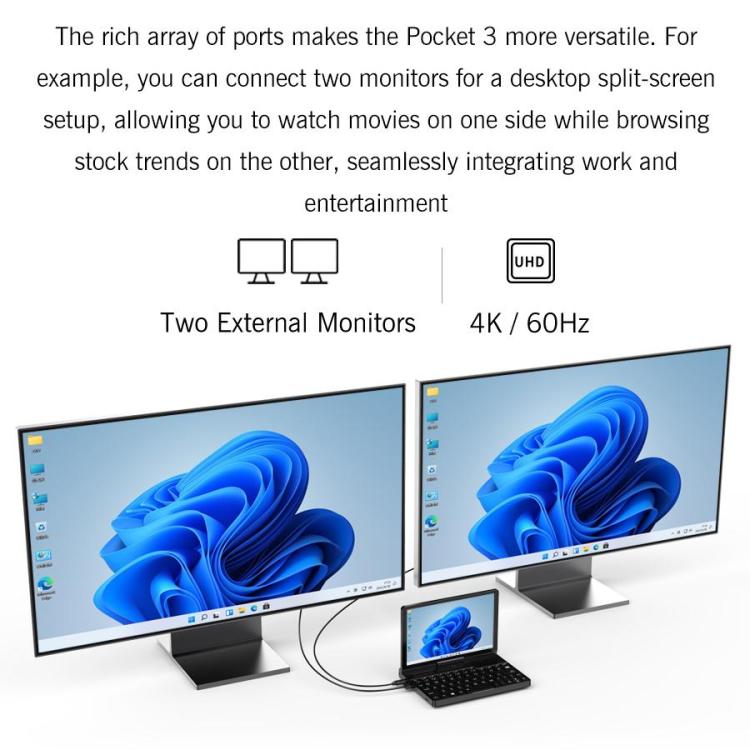 GPD Pocket 3 Handheld PC, 16GB+512GB, 8 inch Windows 11 Home Intel Core i3 - 1125G4, US Plug - British D'sire