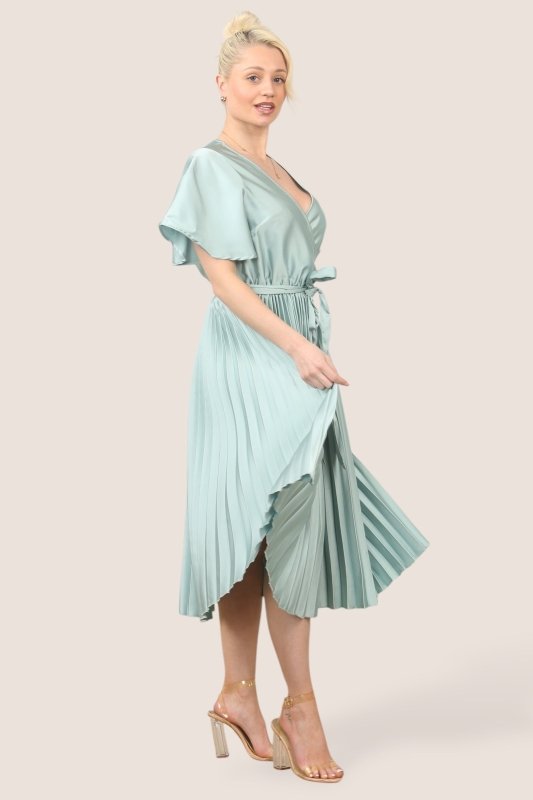 Grace Satin Pleated Midi Dress – Effortless Elegance for Every Occasion - Dresses - British D'sire
