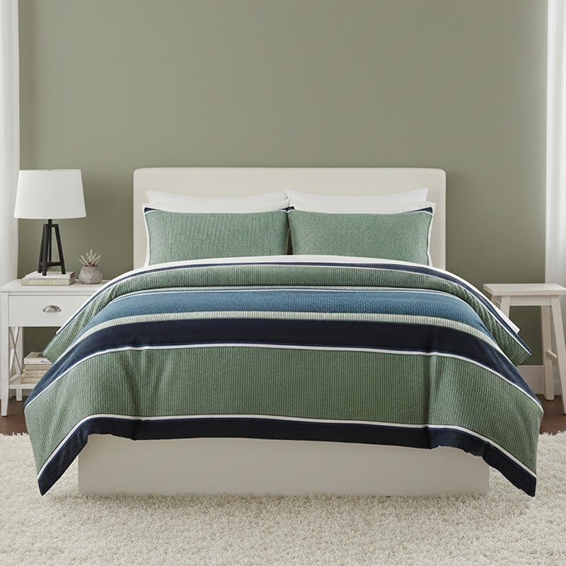 Green And Blue Stripe Duvet Set Modern Striped Bedding with Pillowcases - King - British D'sire