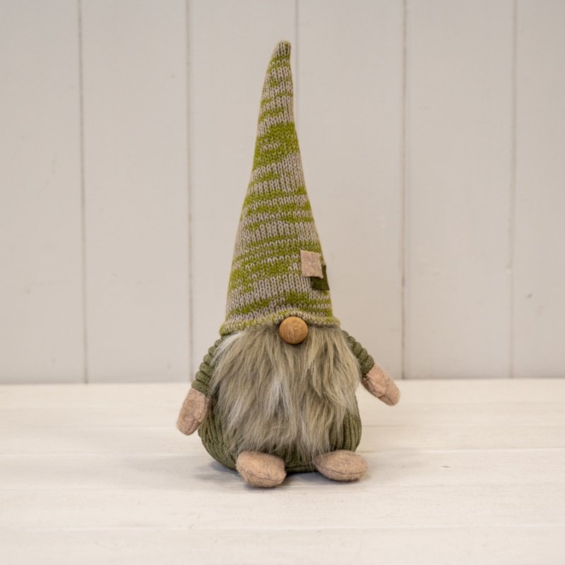 Green Fabric Christmas Gonk with Striped Hat and Beard - Christmas Decor - British D'sire