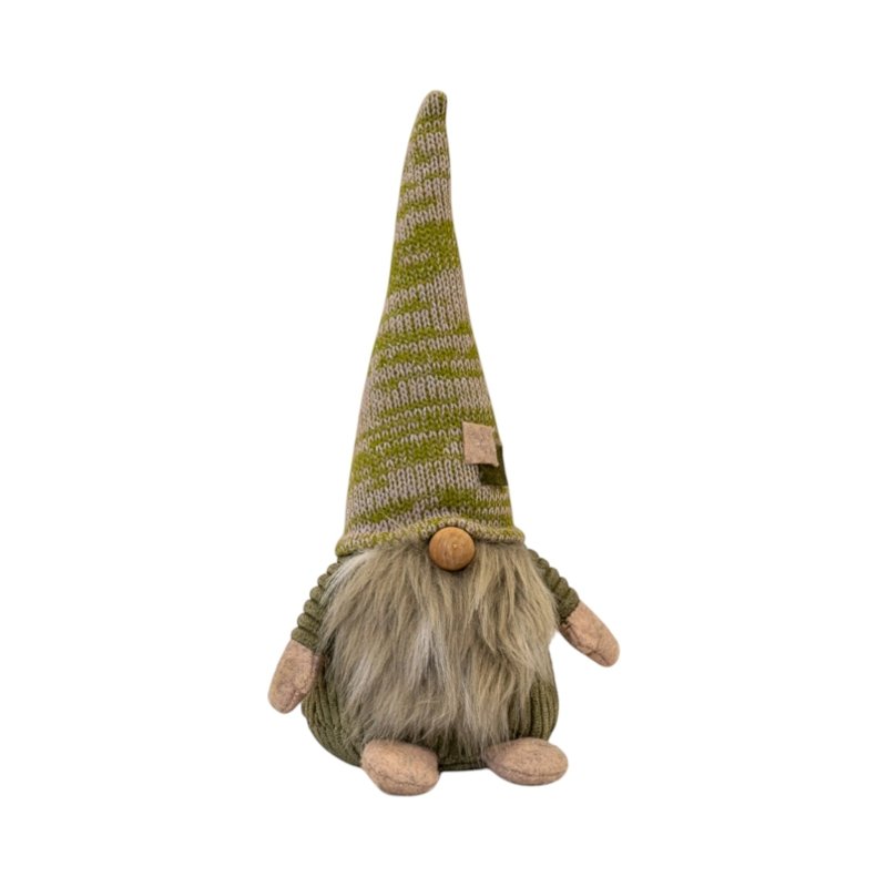 Green Fabric Christmas Gonk with Striped Hat and Beard - Christmas Decor - British D'sire