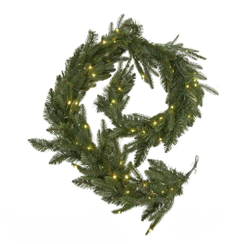 Green Pre-Lit Woodland 200 Led Fir Christmas Garland - Garland - British D'sire
