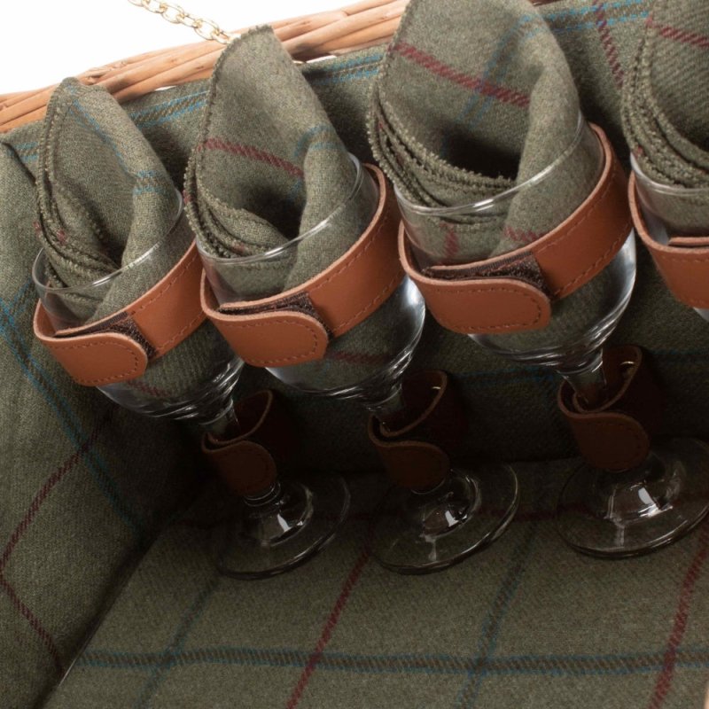 Green Tweed Fitted Wicker Picnic Basket - Fitted Picnic Baskets - British D'sire