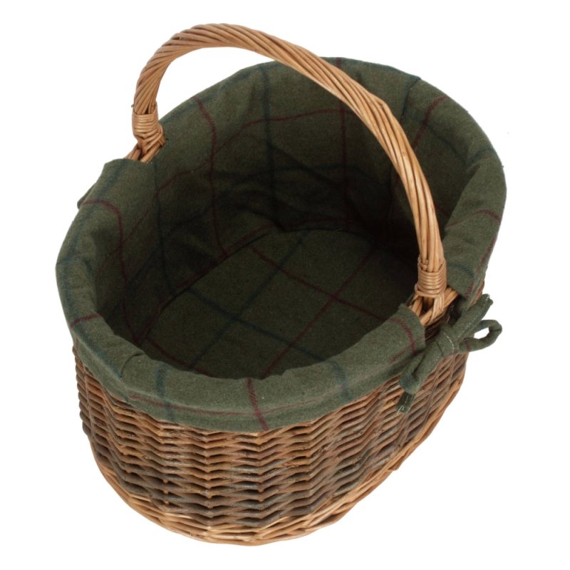 Green Tweed Lined Country Oval Wicker Shopping Basket - Shopping Baskets - British D'sire
