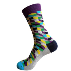3-Pack Grey and Purple Checked Socks - British D'sire