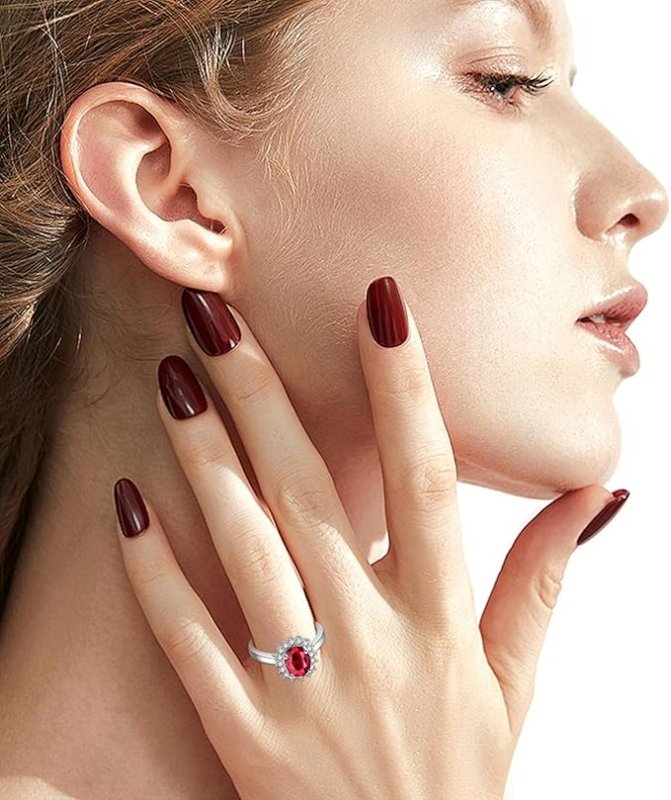 GULICX 925 Sterling Silver Rings for Women, Ruby Halo Engagement Rings, Eternity Promise Finger Ring Anniversary Ring for Her Gift - Rings - British D'sire