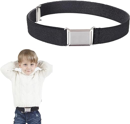 Gunwon 1Pcs Black Kids Belt Kids Belt,Kids Adjustable Elastic Belt Kids Elastic Stretch Belts with Hook and Loop Buckle Elastic Magnetic Belt Elastic, Jeans Great Suitable for Play and Travel - Kids Belt - British D'sire Main image