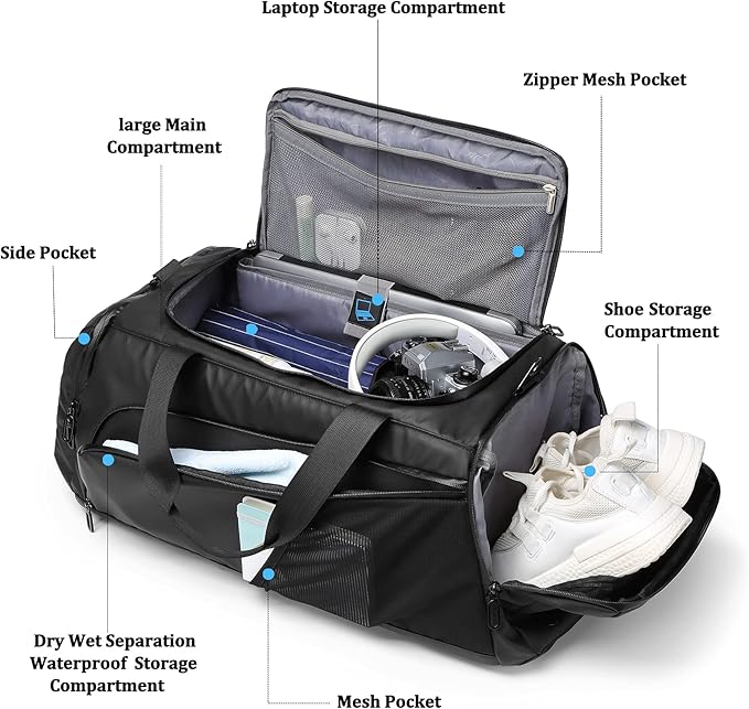 Gym Sports Bag for Men,40L Waterproof Gym Duffle Bag with Shoes Compartment and Wet Pocket,Travel Duffel Bag with Shoulder Strap and Backpack Function Secondary image