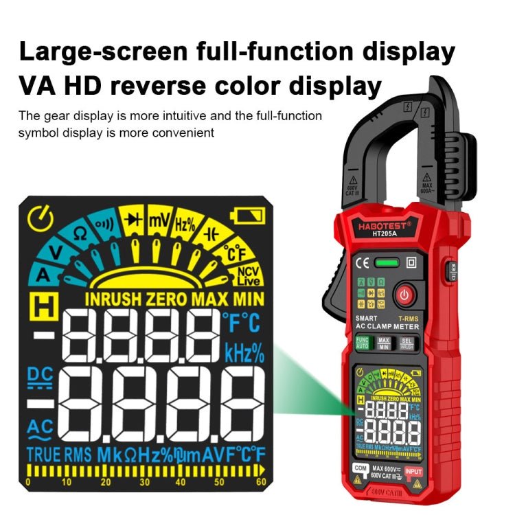 HABOTEST HT205A Multifunctional Intelligent Burn - proof Clamp Multimeter - British D'sire