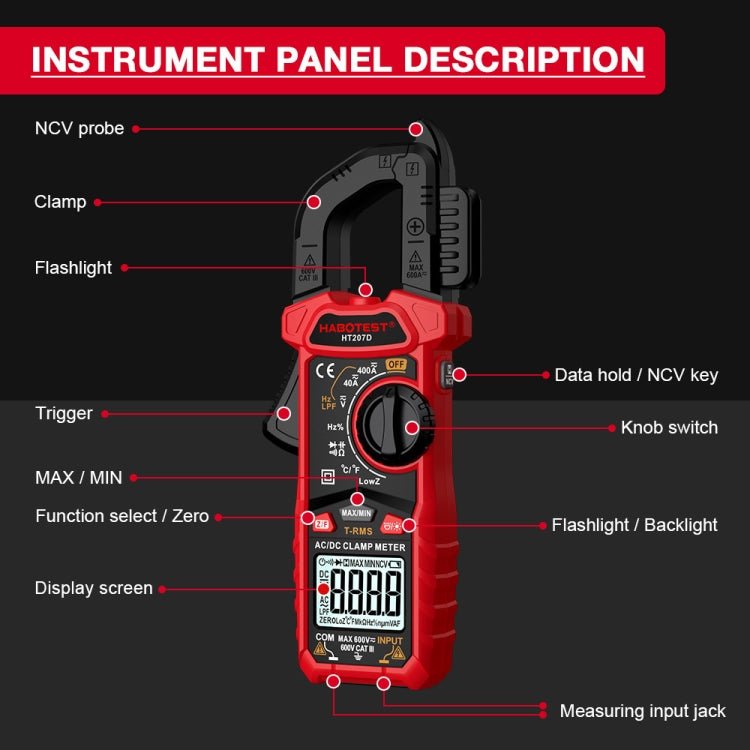 HABOTEST HT207B Multifunctional Digital Clamp Multimeter - British D'sire