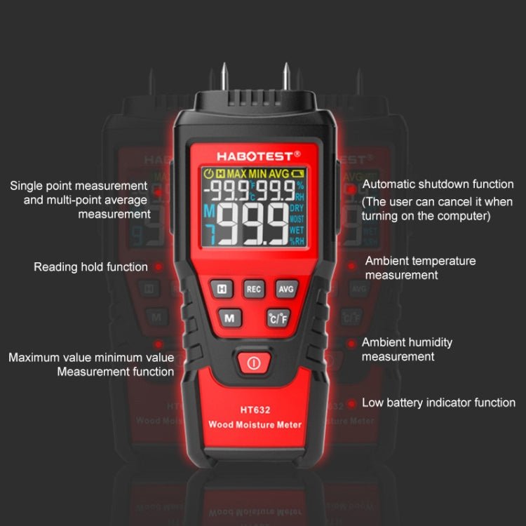 HABOTEST HT632 Portable Multifunctional Digital Display Wood Moisture Detector - British D'sire
