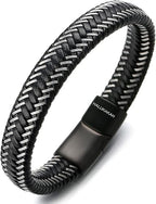 HALUKAKAH ● Jazz ● Men's Genuine Leather Bracelet Titanium Magnetic Clasp Size Adjustable 8.5" - 9"(21.5 - 23cm) with Free Giftbox - Bracelets - British D'sire
