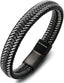 HALUKAKAH ● Jazz ● Men's Genuine Leather Bracelet Titanium Magnetic Clasp Size Adjustable 8.5" - 9"(21.5 - 23cm) with Free Giftbox - Bracelets - British D'sire