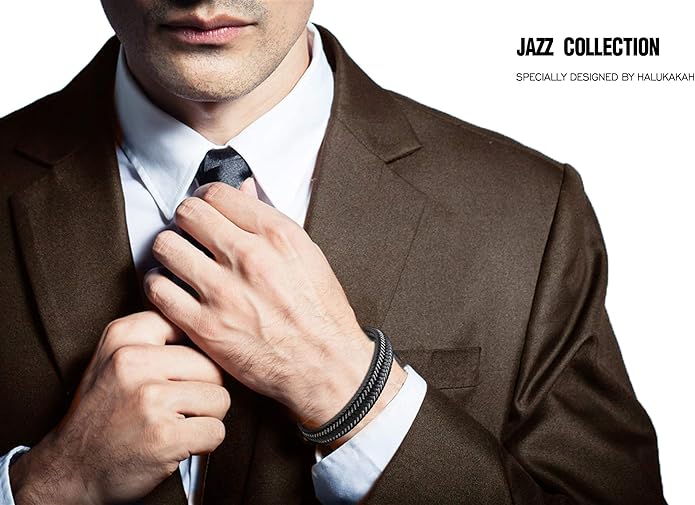 HALUKAKAH ● Jazz ● Men's Genuine Leather Bracelet Titanium Magnetic Clasp Size Adjustable 8.5" - 9"(21.5 - 23cm) with Free Giftbox - Bracelets - British D'sire