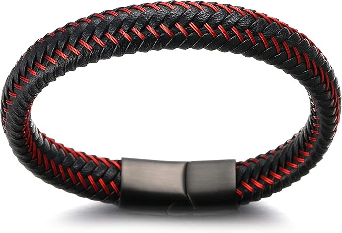 HALUKAKAH ● Jazz ● Men's Genuine Leather Bracelet Titanium Magnetic Clasp Size Adjustable 8.5" - 9"(21.5 - 23cm) with Free Giftbox - Bracelets - British D'sire