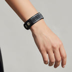 Handmade black leather and crystals bracelt - Accessories - British D'sire