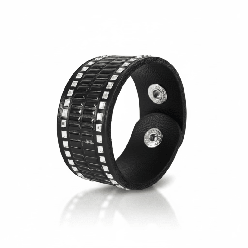 Handmade black leather and crystals bracelt - Accessories - British D'sire