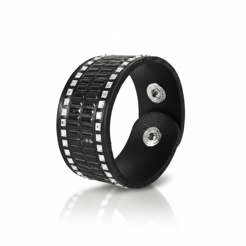 Handmade black leather and crystals bracelt