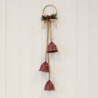 Hanging Trio of Red Christmas Bells on Decorative Hoop - Christmas Decor - British D'sire