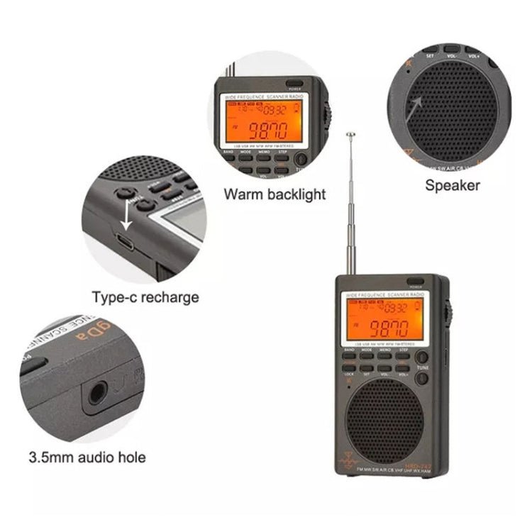 HanRongda HRD - 747 Portable Full Band Digital Display High - Frequency Receiving Radio(Silver Gray) - British D'sire