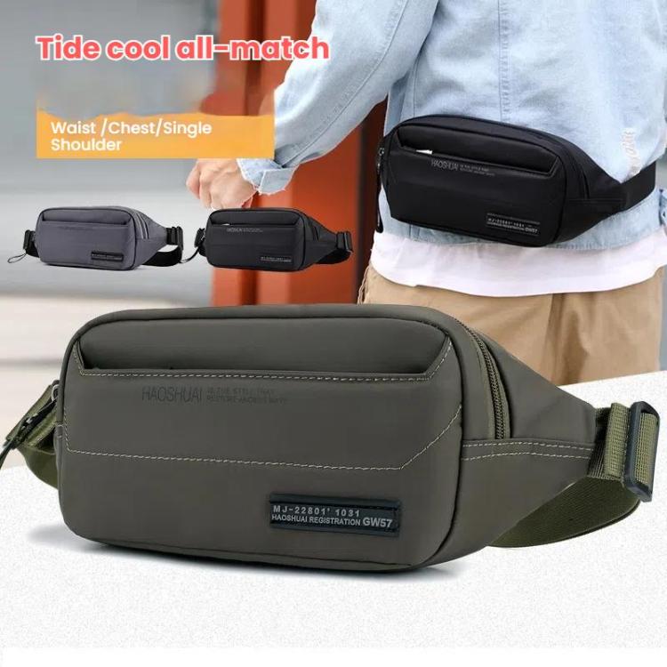 HAOSHUAI Men Outdoor Running Waist Bag Casual Chest Pouch Messenger Bag(Black) Secondary image