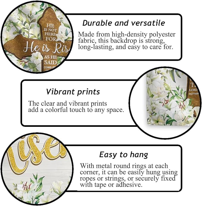 Happy Easter Backdrop for Photography He is Risen Decorations Easter Christian Cross Resurrection Decorations and Supplies for Home Party - British D'sire