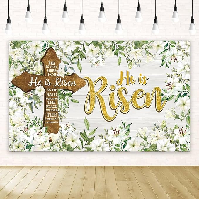 Happy Easter Backdrop for Photography He is Risen Decorations Easter Christian Cross Resurrection Decorations and Supplies for Home Party - British D'sire