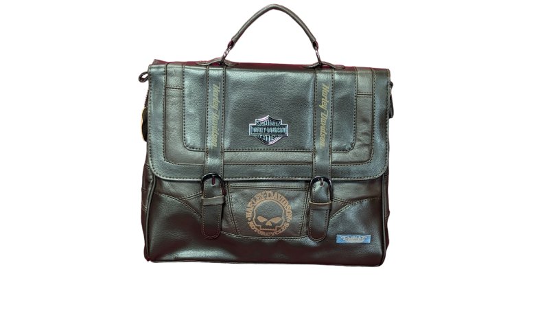 Harley Davidson Half Leather Messenger, Laptop, Briefcase Bag with Long Shoulder Strap - British D'sire