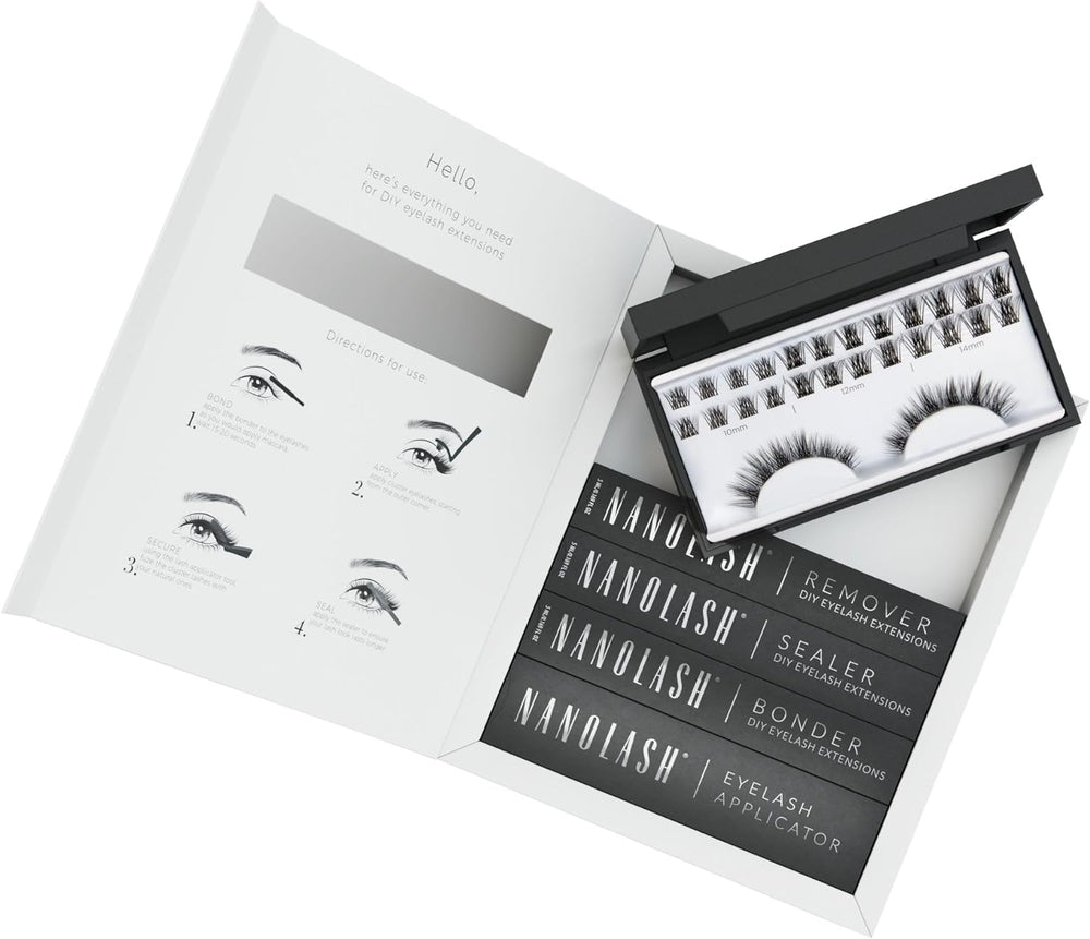 Nanolash DIY Eyelash Extensions Starter Kit - cluster lashes with bonder, sealer, remover, apllicator, home lash extensions kit (HARMONY) Main image