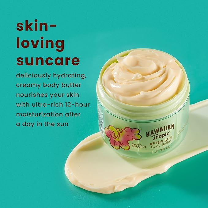 Hawaiian Tropic After Sun Hydrating Body Butter, Exotic Coconut, 8 ounce - British D'sire