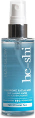 He-Shi Hyaluronic Self Tanning Water Facial Mist - Face Tanning H2-Glow Medium to Dark - Streak Free Fake Tan Formula - Quick Dry Natural Looking Tan - Vegan & Cruelty Free (100ml) - British D'sire