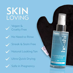 He-Shi Hyaluronic Self Tanning Water Facial Mist - Face Tanning H2-Glow Medium to Dark - Streak Free Fake Tan Formula - Quick Dry Natural Looking Tan - Vegan & Cruelty Free (100ml) - British D'sire